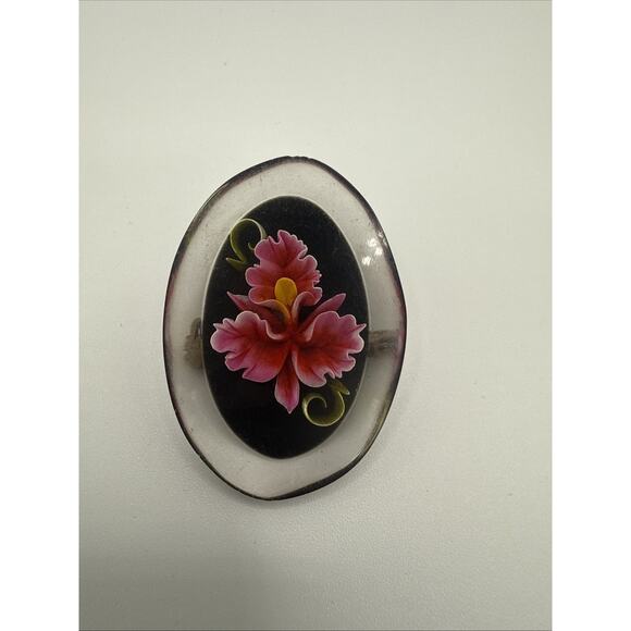 Vintage Lot of Two Brooches Floral Pink Red Lucite Gold Tone Filigree - Picture 5 of 9